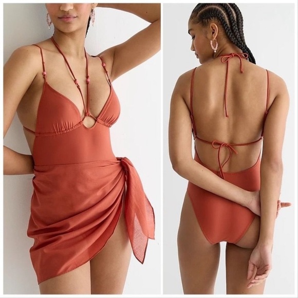 J. Crew Strappy Plunge with Beads One-piece Swimsuit Black Size 4 NWT - Picture 3 of 12